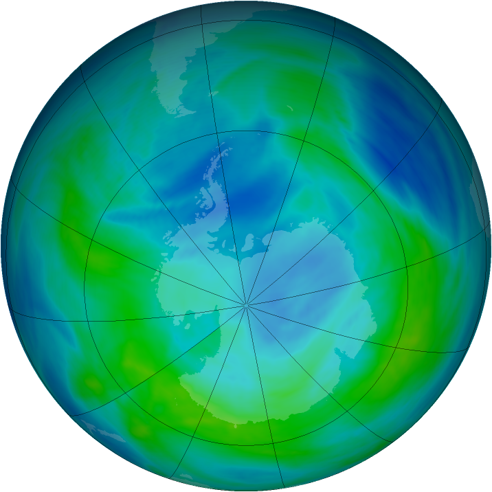 Antarctic ozone map for 08 April 2015